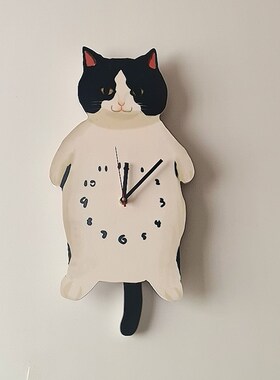 可爱奶牛猫咪静音挂钟宠物店儿童房个性简约时钟卡通壁挂墙钟表猫