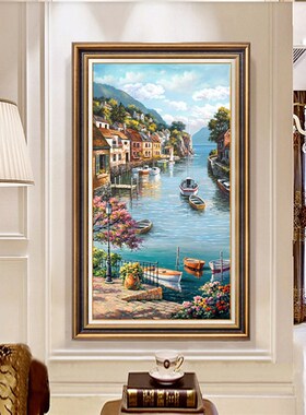 美式竖版玄关装饰画欧式挂画走廊过道墙画风景进门壁画大尺寸
