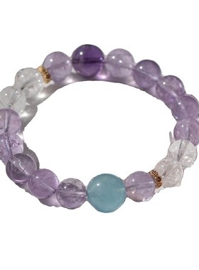 天然薰衣草紫水晶手链女玻璃体紫色手串白水晶女学W生日礼物饰品