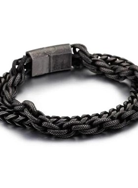 新款货源个性h饰品机车钛钢手链摇滚风格双层链条潮男手链