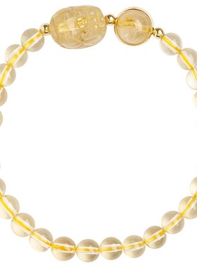 天然巴西黄水晶貔貅手串女 高货水晶手链设计款 黄水Y晶手串情人