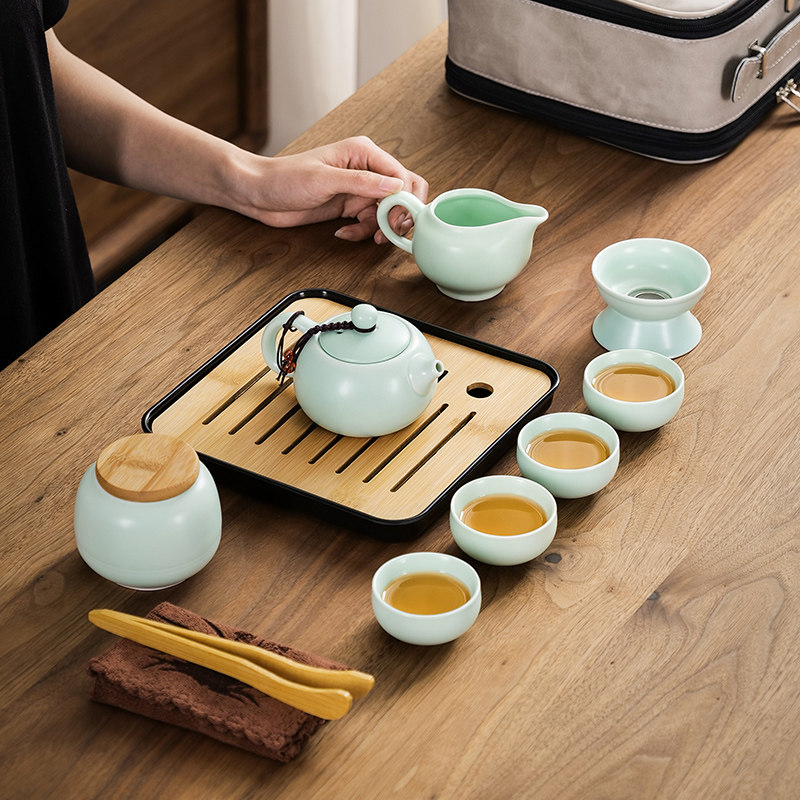 Portable ceramic kung fu tea set travel set outdoor portable tea cup home simple office reception set
