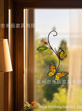 甄选立体蝴蝶异形玻璃装饰摆件 创意家居工艺品 室内橱窗展示装饰