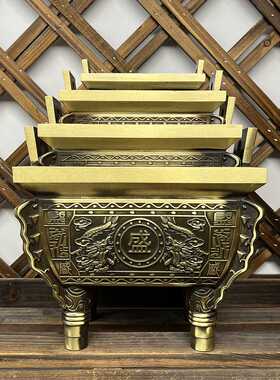 铜鼎摆件纯黄铜盛鼎四方鼎宝鼎盛千秋黄铜鼎式香炉家居办公室摆件