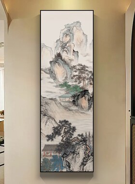 玄关大装饰画配电箱电q闸长条竹子开关竖款遮挡中式新尺寸画电表