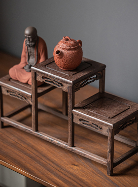 鸡翅木博古架装饰二层三层高低展示架实木架子工艺品摆件底座