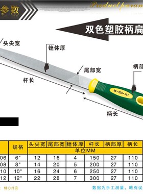 SD/胜达工具 双色塑柄扁锉 平头宽平锉 P4模具钢整形锉 中齿锉刀