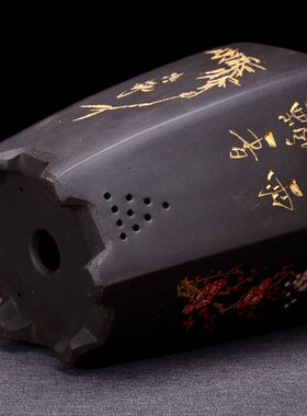 紫砂兰花盆君子兰六方带托盘兰草盆景陶瓷盆栽室内客厅兰花专用盆