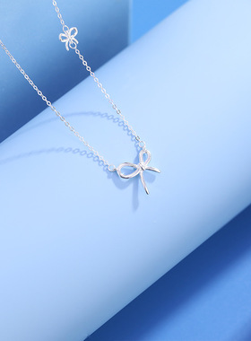 S925纯银蝴蝶结项链女简约气质