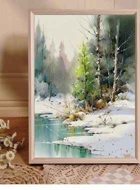 雪景装饰画客厅书房水彩摆画挂画卧室沙I发背景墙风景壁画小众艺