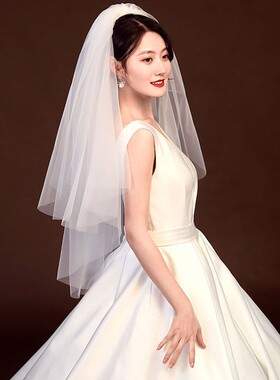 2021新款主婚纱头纱新娘结婚礼头饰韩式拍照蓬蓬头纱多层简约短款