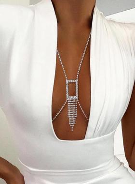 2022欧美新款性感超闪胸链夜店比基尼文胸配饰走秀颈链身体链胸饰