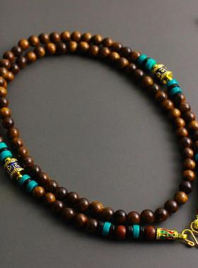 泰国佛牌链子天然花梨木质男女长款紫檀佛珠项链两三挂吊坠挂链