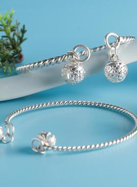 纯银手镯S赠尔只一步一响铃铛手镯麻花精致女小众设计宫铃手镯