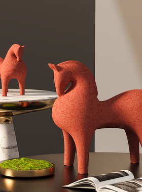 红色陶瓷马办公室桌面装饰摆件客厅壁龛L书柜酒柜玄关乔迁礼物