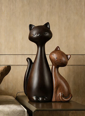 复古情侣猫咪摆件中古风