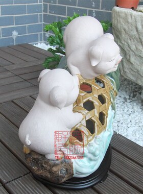 陶瓷工艺品 石湾公仔 生肖猪 猪笼入水 生意兴隆. 风生水起