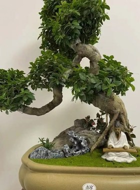 饮酒读书公吹萧弹琴假山盆景摆件人物G造景装饰品家居书桌台架装