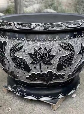 石雕天然石鱼缸h流水庭院摆件仿古石盆门海石水缸石槽花园养鱼摆