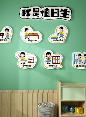 幼儿园走廊墙面环创我是值日生墙贴班级楼梯背景S墙卫生角立体装