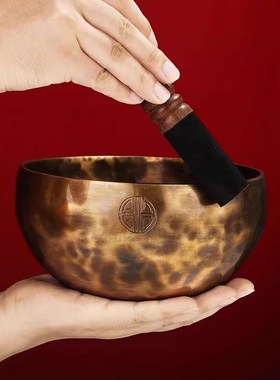 尼泊尔满月颂钵音疗瑜伽冥想钵梵音钵盂手工铜罄佛音碗静心桑塔钵