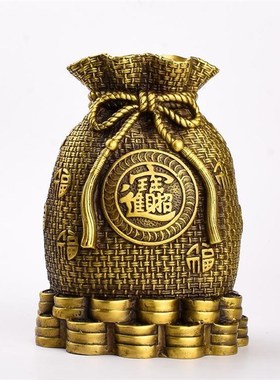 铜存钱罐摆件铜黄金袋钱袋客厅招财进宝存钱福袋储蓄罐纯黄铜摆件