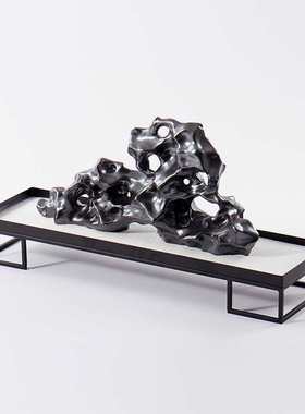 新中式陶瓷太湖石铁艺沙盘假山微景观客厅茶几玄关摆设博古架