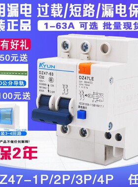 DZ47LE-63 家用漏电保护开关2P 3P 63A小型断路器380V保护器220V