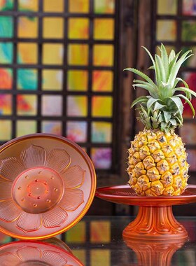 家用佛前供台盘财神老爷供奉祖先关公菩萨佛龛仿琉璃水果水晶托盘