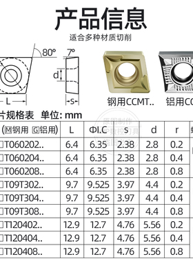 数控刀片菱形内孔刀片CCGT09T304 09T302 09T308LH