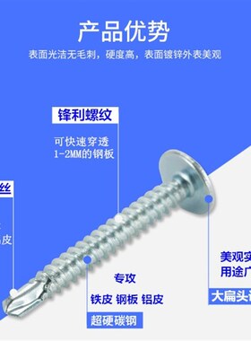镀锌大扁头钻尾螺丝 自攻自钻螺钉 燕尾钉钻彩钢瓦铁皮钢板M4.2