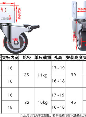 万向轮夹板轮子U型带刹车轮家具滑轮滚轮静音轴承定向轮橡胶地板