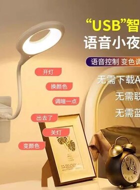 人工智能语音台灯控制灯usb声控灯感应灯led小夜灯一体床头灯睡眠