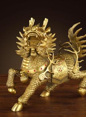 善品铜器黄铜火麒麟葫芦精工钻石麒麟黄铜摆件家居工艺品