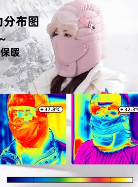 零下40东北哈尔滨女冬帽围脖手套三件套眼镜雷锋帽男加绒加厚保暖