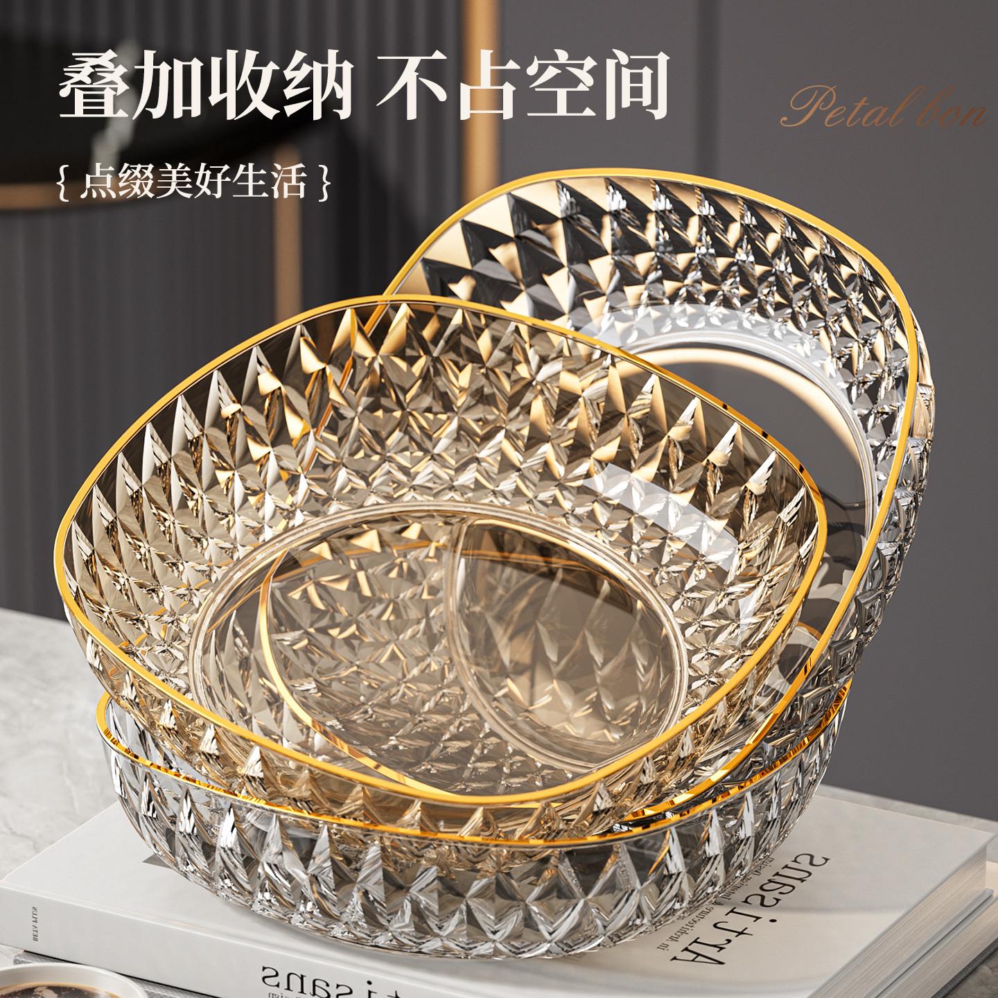 2025新款水果盘客厅茶几家用轻奢风透明果盆高级感零食糖果摆放盘 - 图2