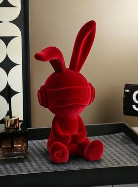 轻奢植绒俏皮兔子摆件玄关客厅电视酒柜办公室高级感软装饰品礼物