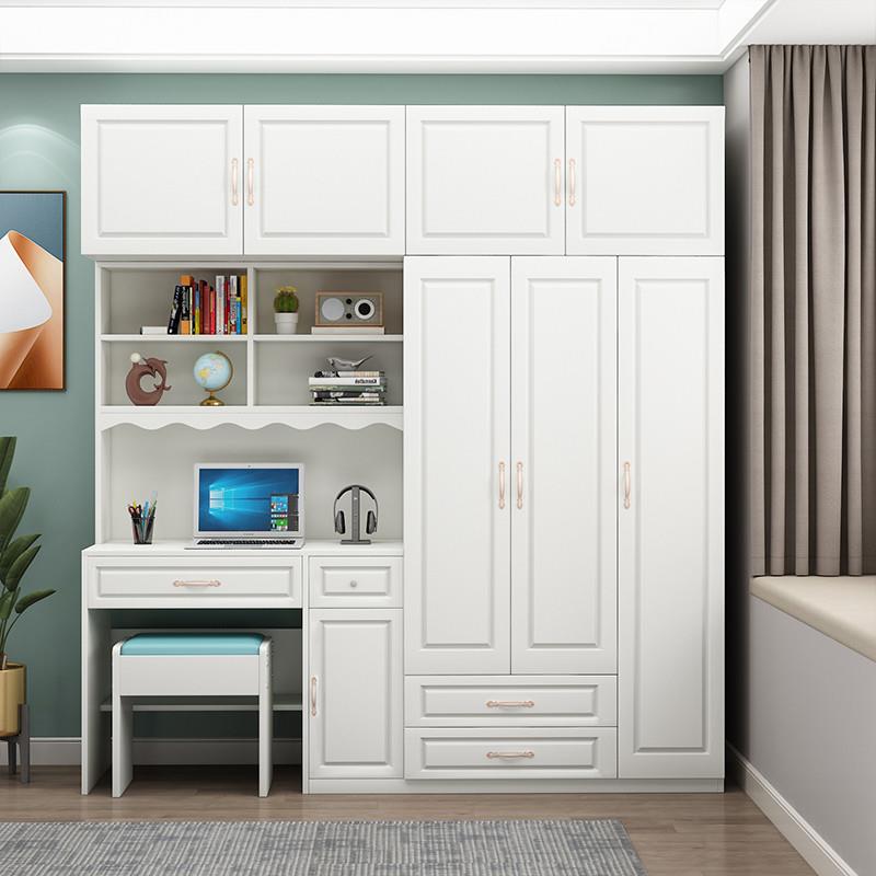 欧式电脑桌+衣柜+书柜+书架组合简易儿童学习桌一体一体桌 - 图0