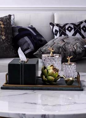 家居饰品轻奢软装搭配客厅茶几托盘套装纸巾盒摆件美式装饰储物罐