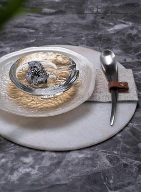 大理石餐具摆件 现代轻奢摆台餐具套装 样板房软装搭配西餐盘饰品