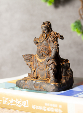 国风中式仿铸铁武圣关羽关u公二爷人物桌面摆件客厅书房手工自然