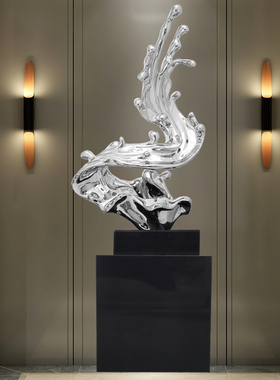 招财水花抽象雕塑玄关装饰品客厅落E地摆件样板间软装酒店大堂摆