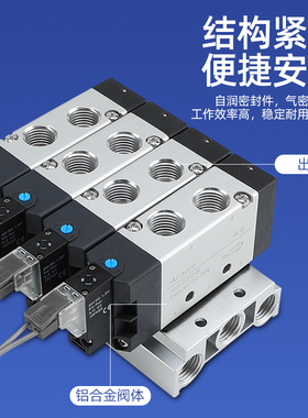 免拆卸直插新款4V210二位五通气缸换向阀 24V 220V一体式电磁阀组