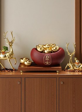 陶瓷聚宝盆摆件聚财新中式店铺A收银前台办公桌招财装饰品开业礼