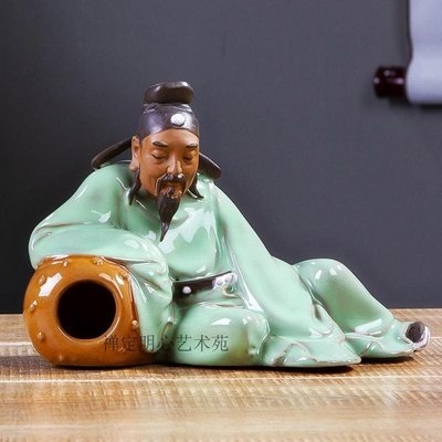 高温烧制陶瓷人物假山盆景书房书桌装饰品摆件唐T宋八大家诗仙李