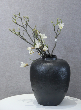 新中式素雅黑白色陶瓷大r花瓶酒店售楼处摆场现代简约样板房间花