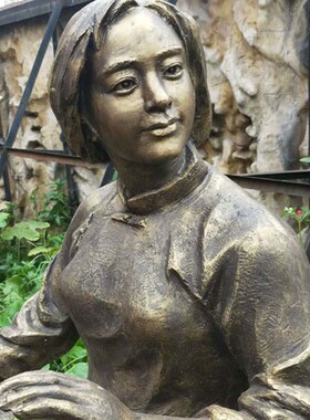 老式织布仿铜装饰摆件民t俗纺线妇女户外园林玻璃钢人物雕塑定制