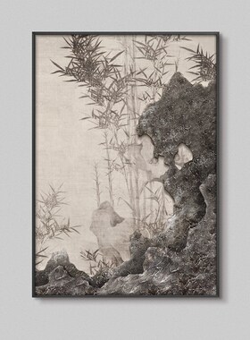 客厅玄关装饰画新中式太湖u石大堂软装馆挂画样板间肌理浮雕实物