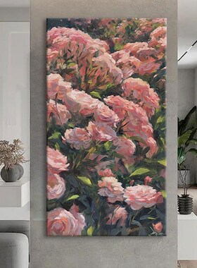 美式花卉壁画大芬油画村客厅牡丹花开富贵挂画手绘玄关肌理装饰画