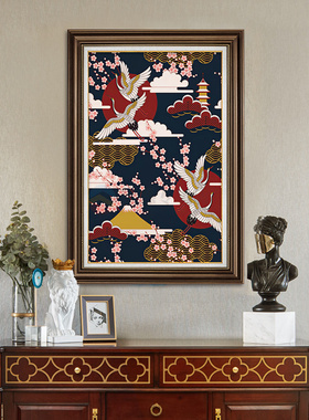 白鹤图红色法式j玄关装饰画美式客厅书房挂画沙发背景墙壁画高级